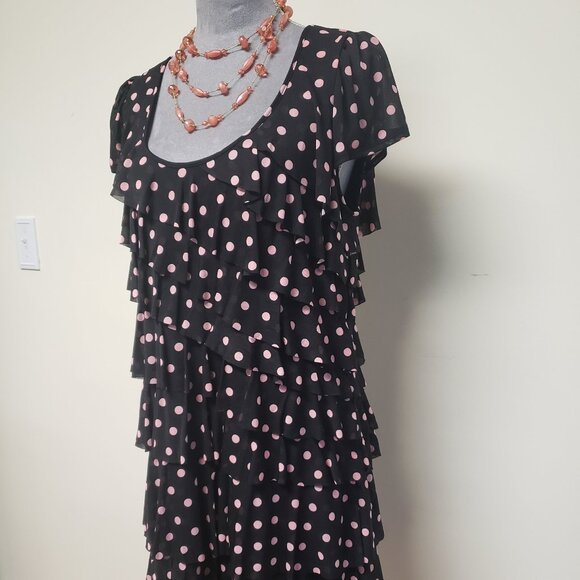 INC- International Concepts Pink Polka Dot Mesh Tiered Dress - Picture 1 of 12
